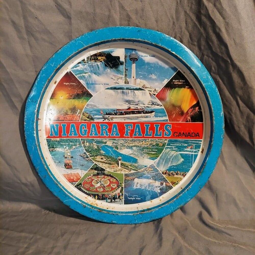 Vintage Niagara Falls Canada Circular 13" Tin Serving Tray Plate